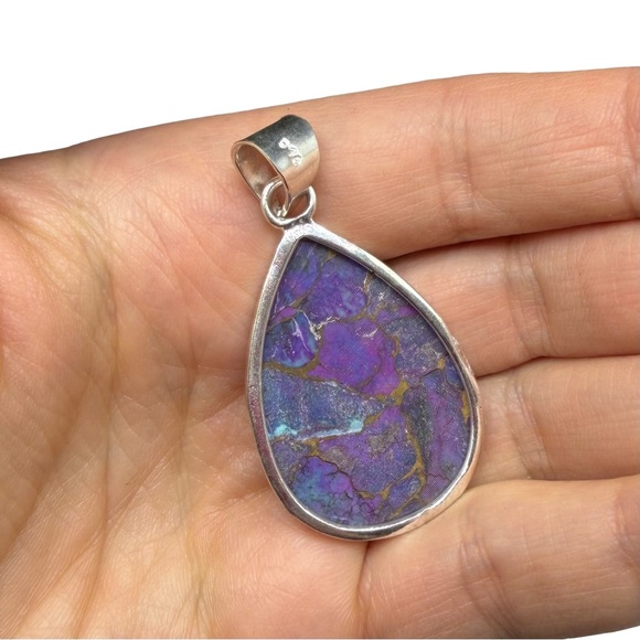 Purple Kingman Copper Turquoise Necklace Pendant Solid 925 Sterling Silver - Picture 5 of 5